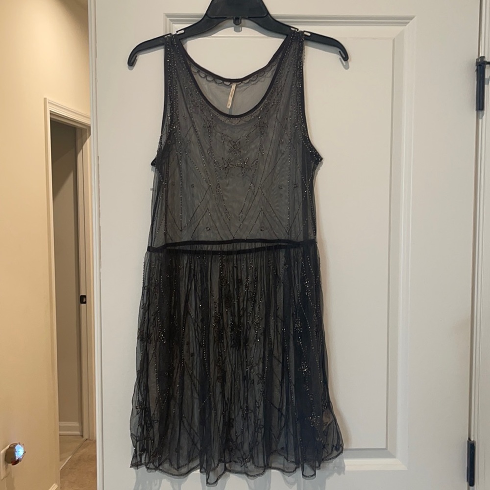 Free People beaded slip dress. Dark grey. Small. New